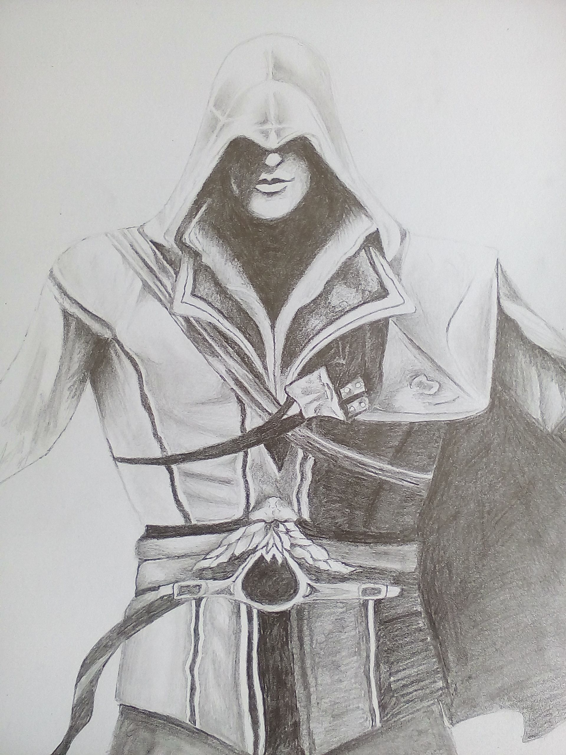 Pencil sketch of assasins creed-character drawing/shading study-showing the  process step by step — Steemit
